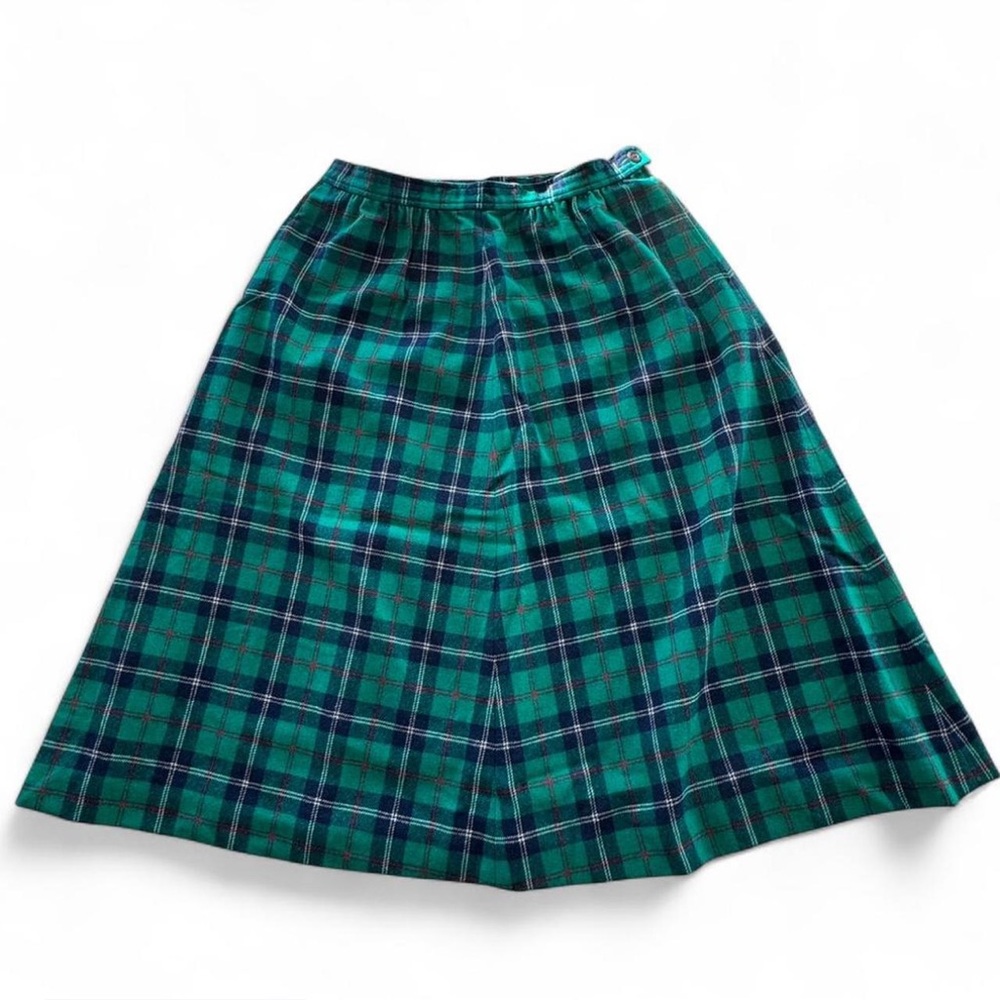 Vintage Pendleton 100% Virgin Wool Green Plaid A-Line Skirt